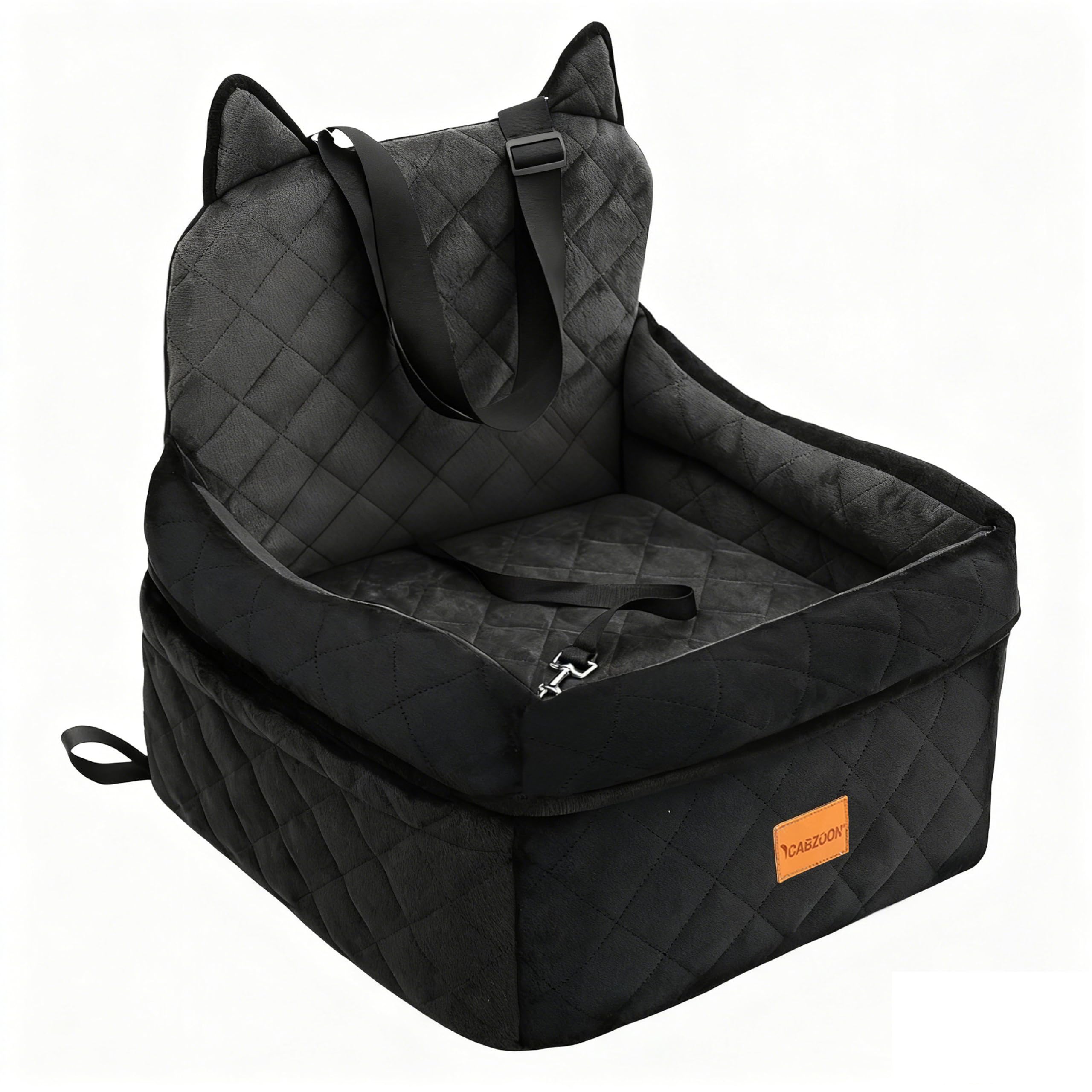 Photo 1 of CABZOON Dog Car Seat for Small/Medium Dogs Up to 35lbs,Elevated Cushion Fits in Front/Back Seat,Travel Safety Per Car Bed with Washable Removable Cover, Storage 2 Pockets Black