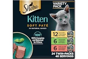 Sheba Perfect Portions Kitten Wet Cat Food Pate Chicken Entree, Salmon Entree, and Turkey Entree, 2.6 oz. Twin-Pack Trays (24 Count, 48 Servings)