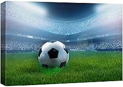 wall26 Canvas Print Wall Art Soccer Ball on Green