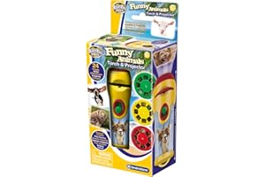 Brainstorm Toys Stem Funny Animals Torch and Projector – 24 Adorable Animal Images, Projects Clear Pictures Up to 1m Wide, Interactive Educational Kids Flashlight Toy