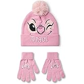 Disney Lilo & Stitch Girls Beanie Hat & Gloves Set | Pink Knitted Winter Hat with Angel Character Face | Kids One Size Pom Pom Beanie with Heat Transfer Print Gloves | Classic Movie Merchandise Gift