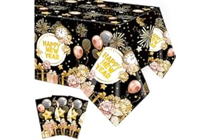 Fancy Land Happy New Year Tablecloths 3 Pack New Years Eve Party Decoration 2026 NYE Disposable Plastic Tablecloths 54 x 108 Holiday Party Table Cover Supplies