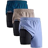 3 Pack: Men's 7" Running Shorts with Compression Liner Pockets, Athletic 2 in 1 Shorts for Workout Gym Quick Dry