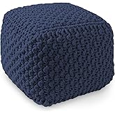 Casafield Square Pouf Ottoman, Navy Blue 18.5" W x 18.5" D x 14.5" H Cotton Knit Foot Stool - Boho Floor Pouffe for Living Ro