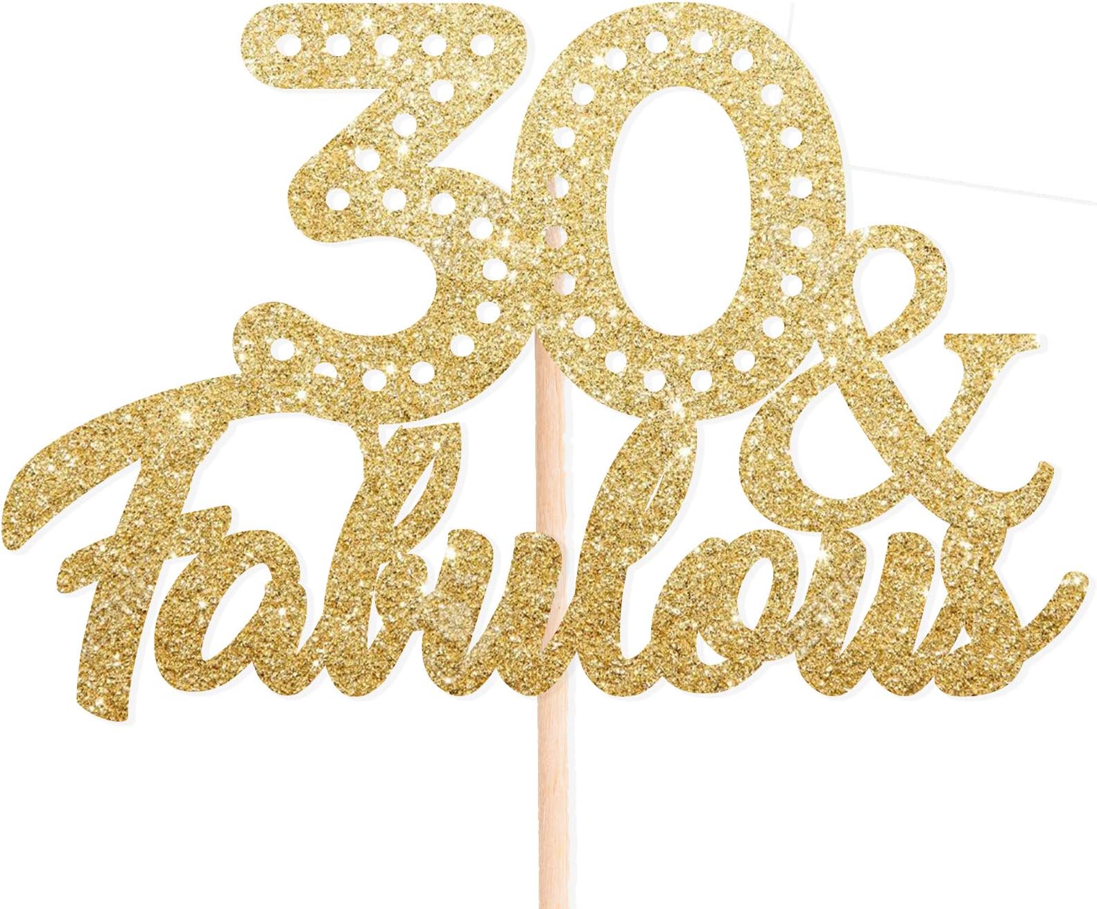 Cotton Candy Co 30 AND FABULOUS Gold Glitter Cake Topper 30th & Birthday Party Thirty Thirtieth Toppers Cupcake