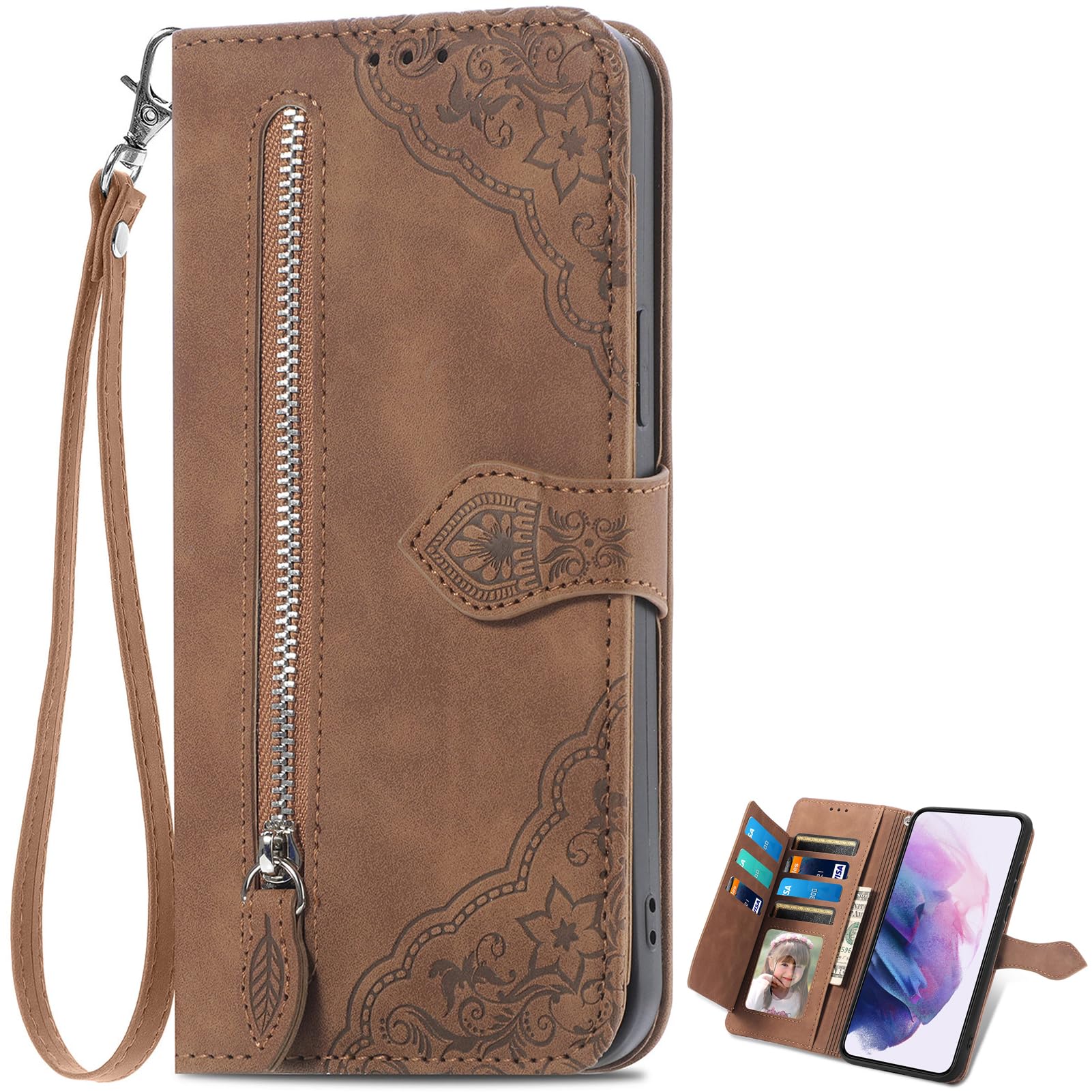 EasyShow Mobile Phone Case for Honor X6b Wallet Case, Honor X6b Wallet Magnetic Closure and Flip Stand Case, Embossed Pattern Cover for Honor X6b-Brown