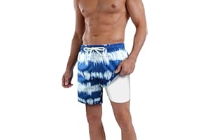 QRANSS Mens Swim Trunks Compression Liner Quick Dry 5.5'' Swimwear Swim Shorts with Boxer Brief Lined