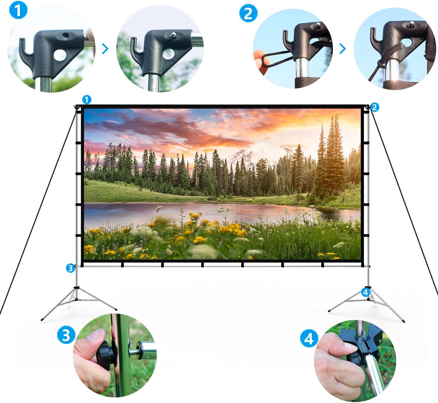Vamvo Outdoor Indoor Projector Screen with Stand Foldable Portable Movie Screen 120 Inch (16:9) Full-Set Bag for Home Theater Camping and Recreational Events (120inch): Office Products