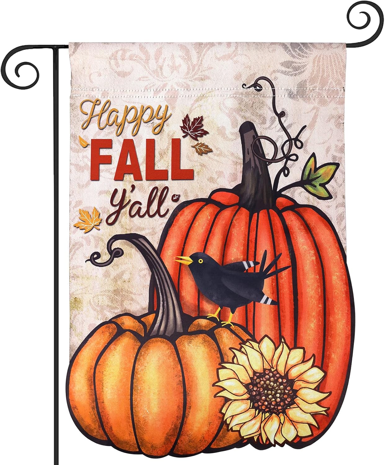Flags - 3D Happy Fall Garden Flag, ESTTOP 12.5x18 Inch Vertical Double Sided Applique Pumpkin & Sunflower Yard Flag, Fall Decorations for Home with Crow, Farmhouse Rustic Outdoor Fall Halloween Decor