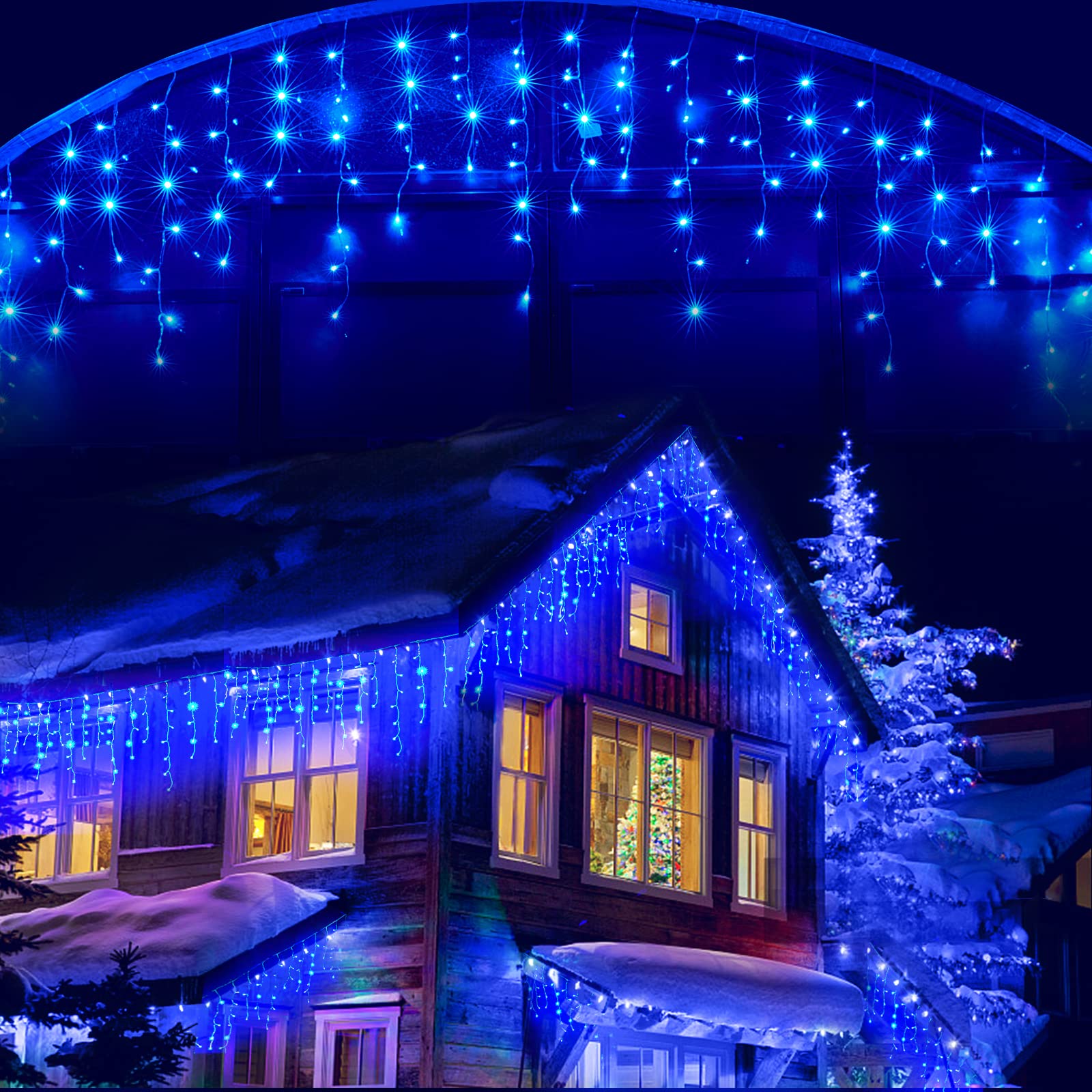 Photo 1 of ***USED*** Led Christmas Lights Outdoor Christmas Decorations Hanging Lights 400LED 8 Modes 75 Drops, Waterproof Outdoor Indoor Fairy Christmas Light for Party, Holiday, Wedding, Eaves Decorations (Blue) ***USED, DIRTY RESIDUE***
