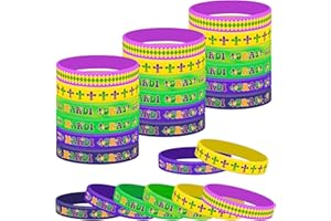 Lesnala 48 Pcs Mardi Gras Silicone Bracelets Carnival Rubber Wristbands for Themed Party Favors Goodie Bag Stuffers Fillers Supplies 6 Styles