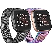 2 Pack Metal Bands Compatible with Fitbit Versa / Fitbit Versa 2 / Fitbit Versa Lite , Stainless Steel Mesh Breathable…