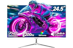 Gawfolk Gaming Monitor 24.5 Inch 200Hz Built-in Speakers, 180hz PC Monitor FHD 1080P Frameless Computer Monitors, VA,sRGB 100%, DisplayPort, HDMI, Eye Care, Wall Mount Compatible (White)