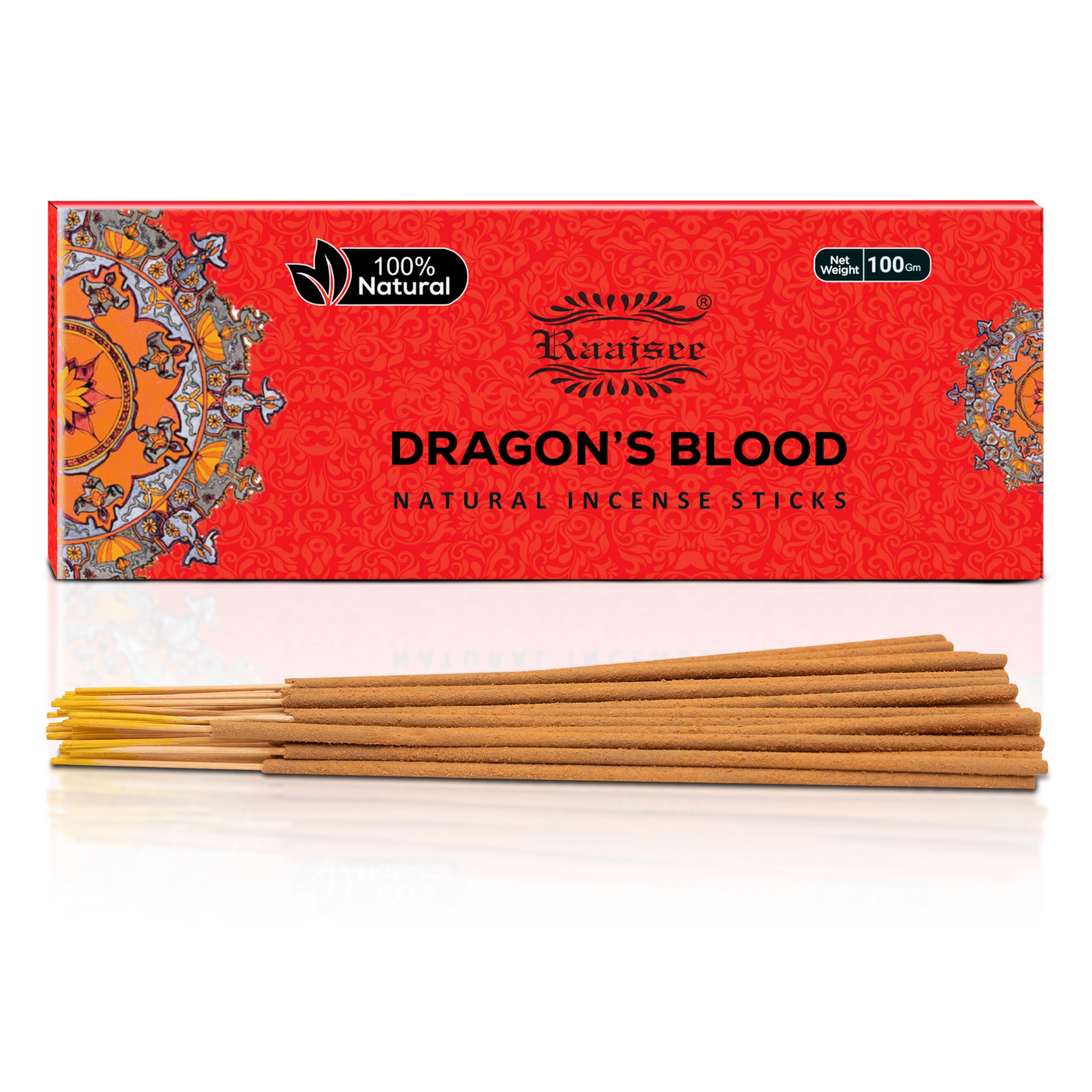 raajsee Incense Sticks Dragon Blood 100 gm Pack-100% Pure Organic Natural Hand Rolled Free from Chemicals-Perfect for Church, Aromatherapy,Relaxation,Meditation,Positivity