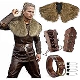 Viking Cloak Costume Men Fur Collar Medieval Renaissance Wrap King Warrior Cape Shawl Halloween LARP Cosplay Costume