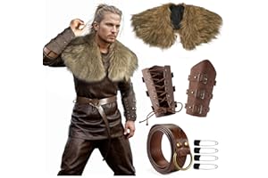 YAIZLBCA Viking Cloak Costume Men Fur Collar Medieval Renaissance Wrap King Warrior Cape Shawl Halloween LARP Cosplay Costume