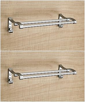 FORTUNE Stainless Steel Towel Rack Cum Towel Bar | Bathroom Towel Rod Holder | Wall Mounted Hand Towel Rail for Kitchen and Washroom | Towel Hanger | Towel Stand | Bathroom Accessories (2, 18 Inch)