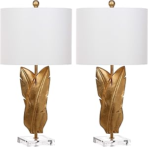 Safavieh Lighting Collection Aerin Wings Gold Leaf 26-inch Bedroom Living Room Home Office Desk Nightstand Table Lamp (Set of 2) - LED Bulbs Included
