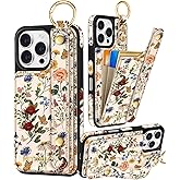 Petitian for iPhone 16 Pro Max Case Wallet - Women Girls Cute Girly Aesthetic Unique Design Leather Credit Card Holder Cardholder Stand Wristband for iPhone 16 Pro Max, Vin Flower