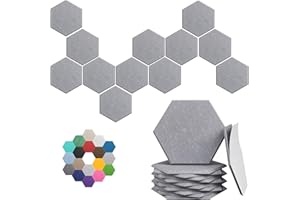 UNECHO Hexagonal Acoustic Panels-12 Pack High-Density Sound Absorbing Panels 12"X10"X0.4" for Enhanced Noise Reduction, DIY Design, Idea for Studios, Offices, and Home Theaters(Ash Gray)