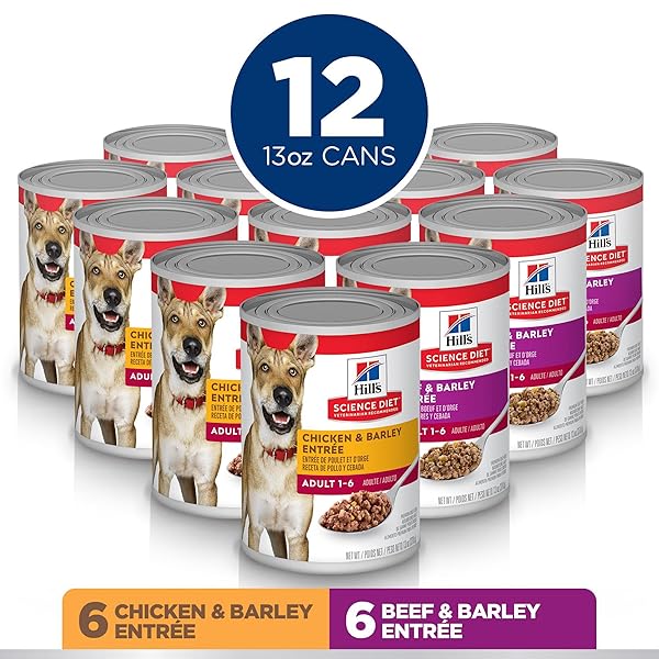 HILL’S SCIENCE DIET ADULT 1-6, ADULT 1-6 PREMIUM NUTRITION, WET DOG FOOD, VARIETY PACK: CHICKEN & BARLEY; BEEF & BARLEY LOAF, 13 OZ CAN VARIETY PACK, CASE OF 12