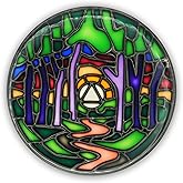 Stained Glass AA Coin, Scenic Journey Alcoholics Anonymous Addiction Recovery Sobriety Chip Medallion, Inspirational Sober Gifts for Men and Women by the Token Shop (Winding Path of Recovery Forest)