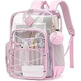 Lrenagao Clear Backpack for School Girls Women, Kids Heavy Duty PVC Transparent Backpacks See Through Clear Bookbags Light Pink