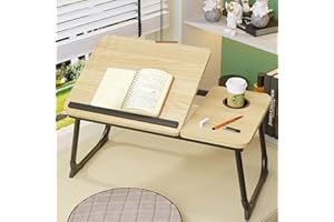 Laptop Desk for Bed, Adjustable Laptop Stand with 5 Adjustable Angles, Portable Lap Tray Table with Cup Holder, Laptop Bed De