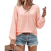 siliteelon Spring Tops for Women Long Sleeve Bow Tie Lantern Blouse Dressy Casual Boho Summer Clothes Trendy 2026