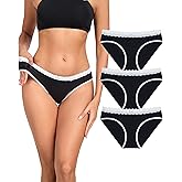 ANLIQI Women's Cotton Underwear Lace Trim Bikini Panties for Women Moisture Wicking Underwear Ladies Hipster Panty Multipack