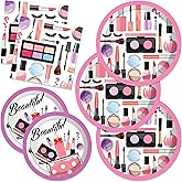 CC HOME Spa Makeup Birthday Paper Plates Napkins Cosmetic Disposable Tableware Set Party Supplies Spa Makeup Theme Dinnerware Serves 24 Guests for Audlts Kids Baby Shower Birthday 88PCS