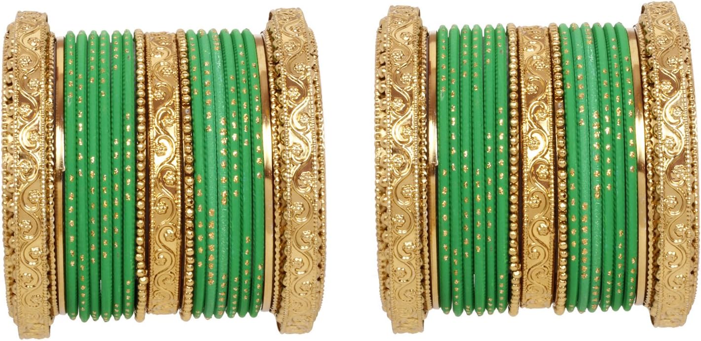 Sanara Indian Bollywood Ethnic Antique Gold Tone Matching Costume Bangles Bracelet for Wedding Partywear Jewelry Set