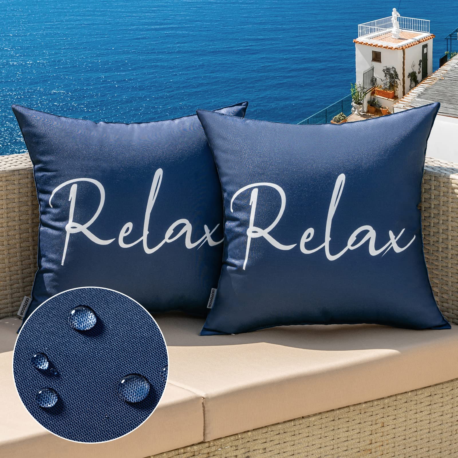 Photo 1 of MIULEE Outdoor Waterproof Throw Pillow Covers Set of 2 Relax Decorative Outdoor Square Pillowcases for Chair Patio Garden Couch Tent Balcony Sofa Blue 20x20 Inch