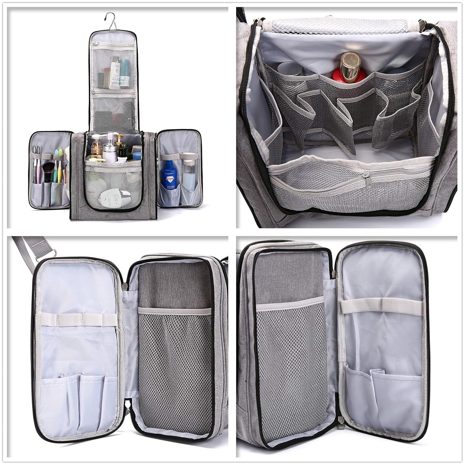 Large Hanging Travel Toiletry Bag for Men and Women Waterproof Makeup Organizer Bags wash bag Shaving Kit Cosmetic Bag for Accessories, Shampoo, Bathroom Shower, Personal Items Grey/Black : Beauty