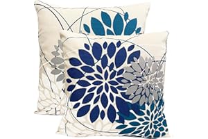 RYSMIYOU Blue Decorative Throw Pillow Covers 20x20 Inch Pillow Covers for Couch Living Room Bedroom Car Outdoor,Modern Sofa Throw Pillow Cover,Farmhouse Geometric Floral Linen Square Pillow Case,Set of 2