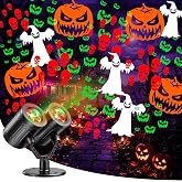 Halloween Projector Lights Outdoor, 2026 Upgraded Double Head Dynamic Rotating Projection Light with Ghost, Skeleton, Devil &amp; Pumpkin Patterns for Indoor Outdoor Holiday Home Garden Yard Window Decor