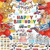 Transportation Birthday Decoration Kit – 192 PCS All-In-1 Complete Party Set with Foil Balloons, Latex Balloons, Balloon Pump, Cake Topper, Tableware for Car, Train, Airplane Party