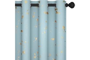Deconovo Blue Black Out Curtain 72 Inch Length, Heat Noise Blocking Thermal Curtains with Foil Patterned, Grommets Drapes for Window Doorway Patio, 52W X 72L Inch Sky Blue Set of 2