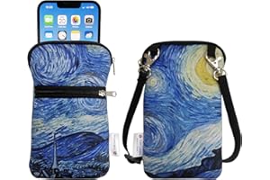 Tainada Neoprene Universal Cell Phone Double Zipper Sleeve Pouch Case Carrier Bag for Men Women w/Crossbody Strap/Neck Lanyard | Shock-Absorbing | Lightweight | (Starry Night)