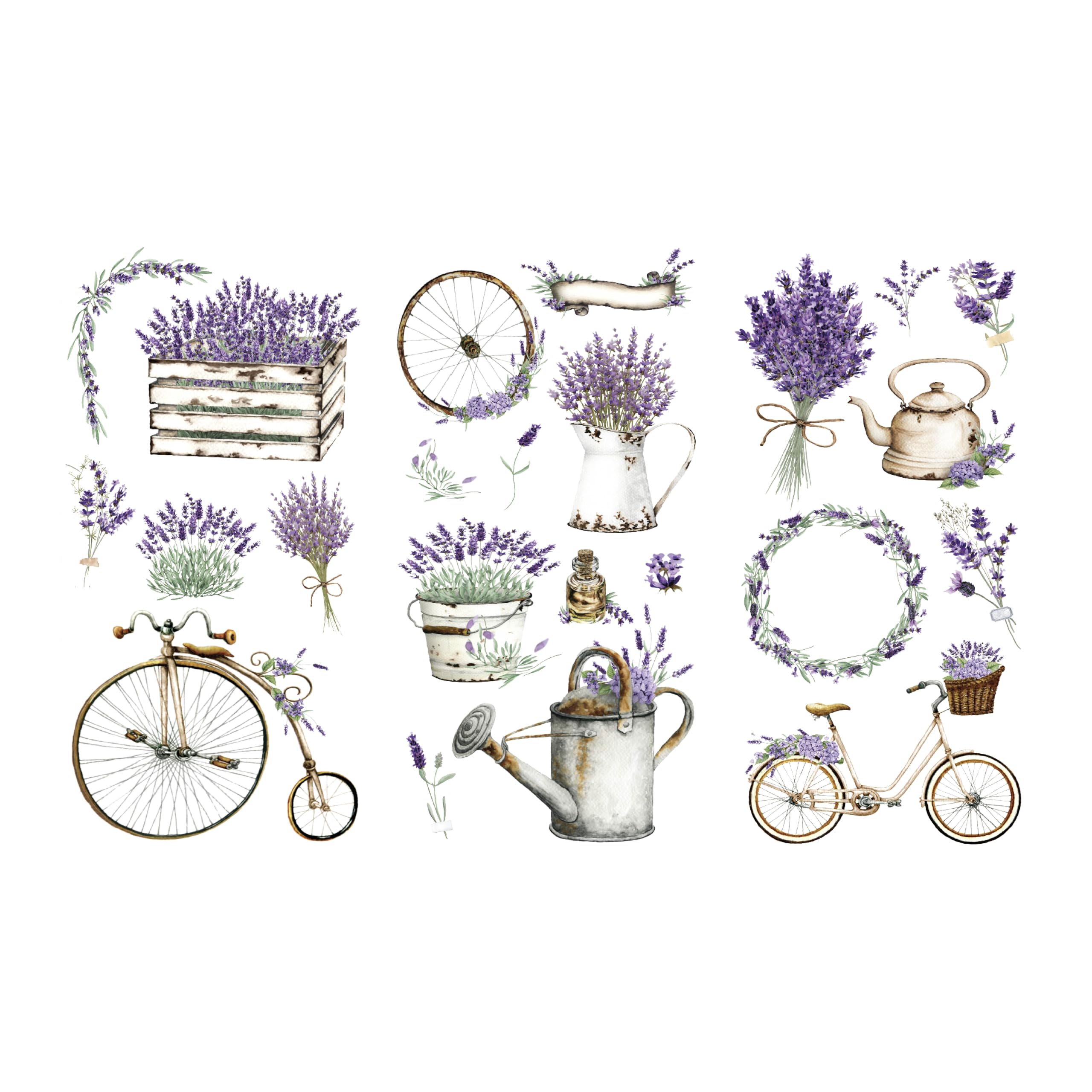 Rub on Transfers for Crafts and Furniture | 3 Design Sheets 6”x 12” | Home Decor Transfers | Furniture and Craft Decals | by Thymeless Designs (Vintage Lavender)