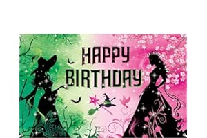 J-Ruidago Pink and Green Birthday Backdrop Party Decorations, Wicked Themed Birthday Party Decorations, Witch Themed Happy Bi