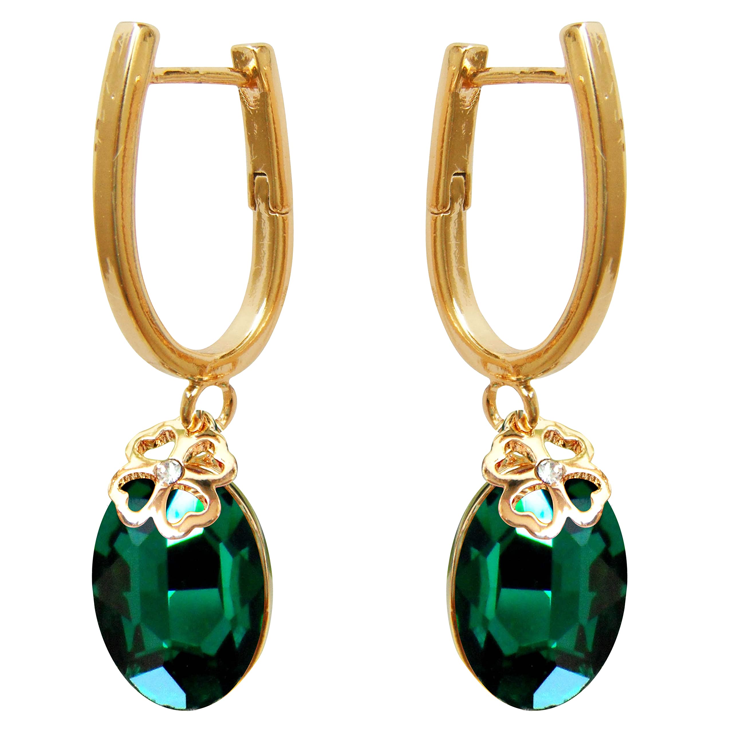 Navachi 18k Gold Plated Metal Flower Crystal Oval Green Zircon Az1713e Hoop Earrings