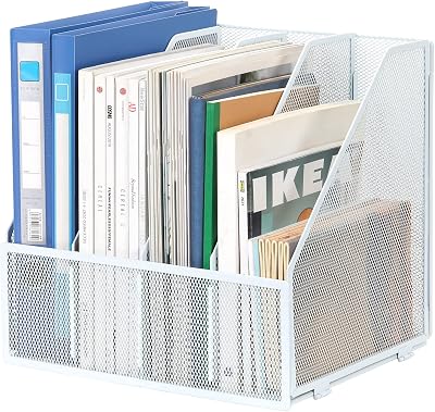 EasyPAG Desk Organizer White 4 Compartments A4 Magazine File Holder Mesh