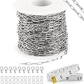16.4Ft Stainless Steel Paperclip Chain for Jewelry Making, Silver Paper Clip Link Chain Roll for DIY Necklace Bracelet Craft Jewelry Making Supplies with Soft Tape Measure Lobster Clasps Jump Rings