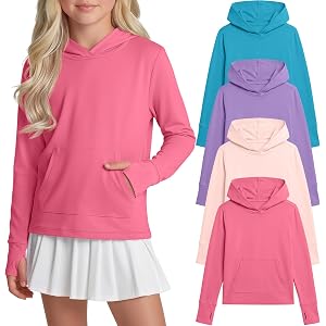 Hyggeweir 4 Pack Girls Hoodies with Thumb Holes | Long Sleeve, Sweatshirts, Pullover Tops, with Pocket, Soft, Breathable, Cas