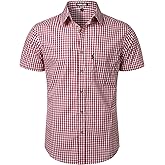 PARKLEES Men's Casual Plaid Button Down Shirt Cotton Short Sleeve Gingham Dress Shirts Regular Fit with Pocket