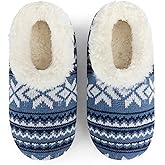 Snoozies Norwegian Knit Slippers for Women with Memory Foam Insole and Soft Sherpa Lining, Slipper Socks with Grips for Women