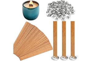 CATEPHE Wooden Candle Wicks, 100 Pcs Wood Wicks for Candles Making, Wooden Candle Making Wicks with Stand, Smokeless Wood Wicks with Metal Clips for Candle Making, Candle DIY Craft (50 Set)