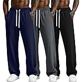 JoyMotion 3 Pack Men's Sweatpants Lightweight Wide Leg Drawstring Open Bottom Pants Baggy Athletic Joggers Lounge with Pocket