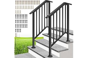 VIVOHOME 2-Pack 3 Step Galvanized Steel Hand Rails for Outdoor Steps – Black Oval and Safety Balusters Exterior Railing for Porch, Deck, or Indoor Stairs, Complete Installation Kit